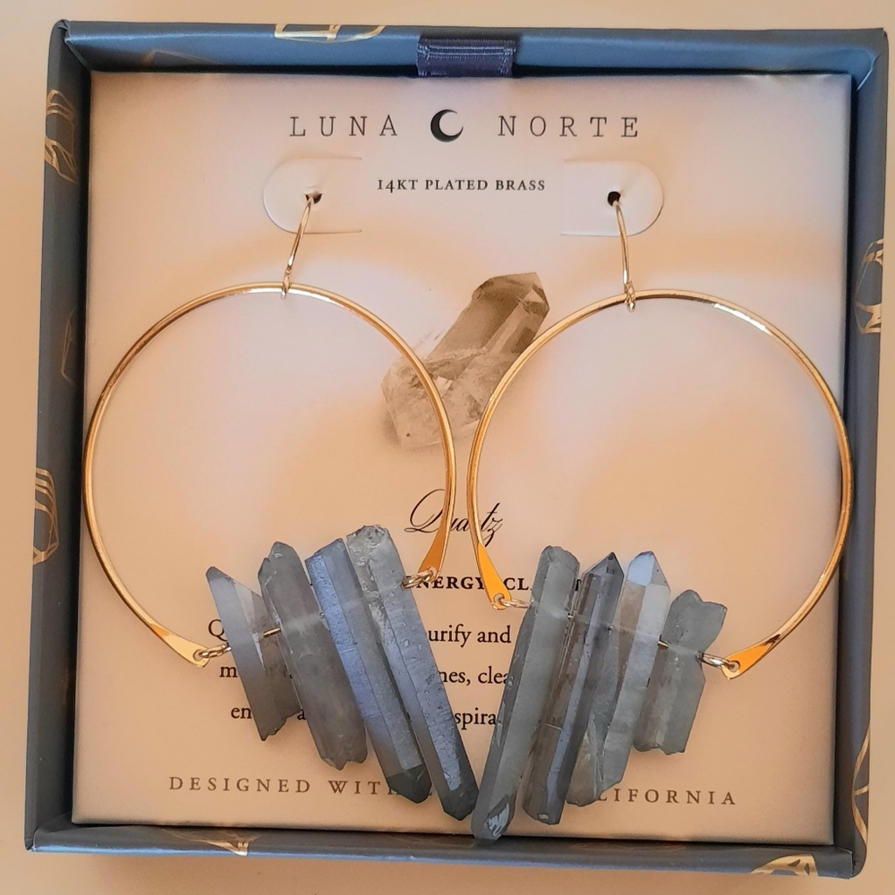 Blue Quartz and Gold Hoop Earrings